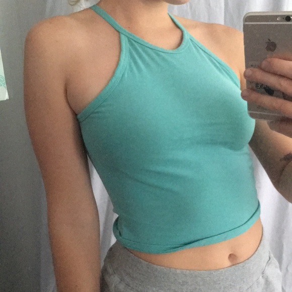 Cute cropped teal high-neck tank - Picture 2 of 3